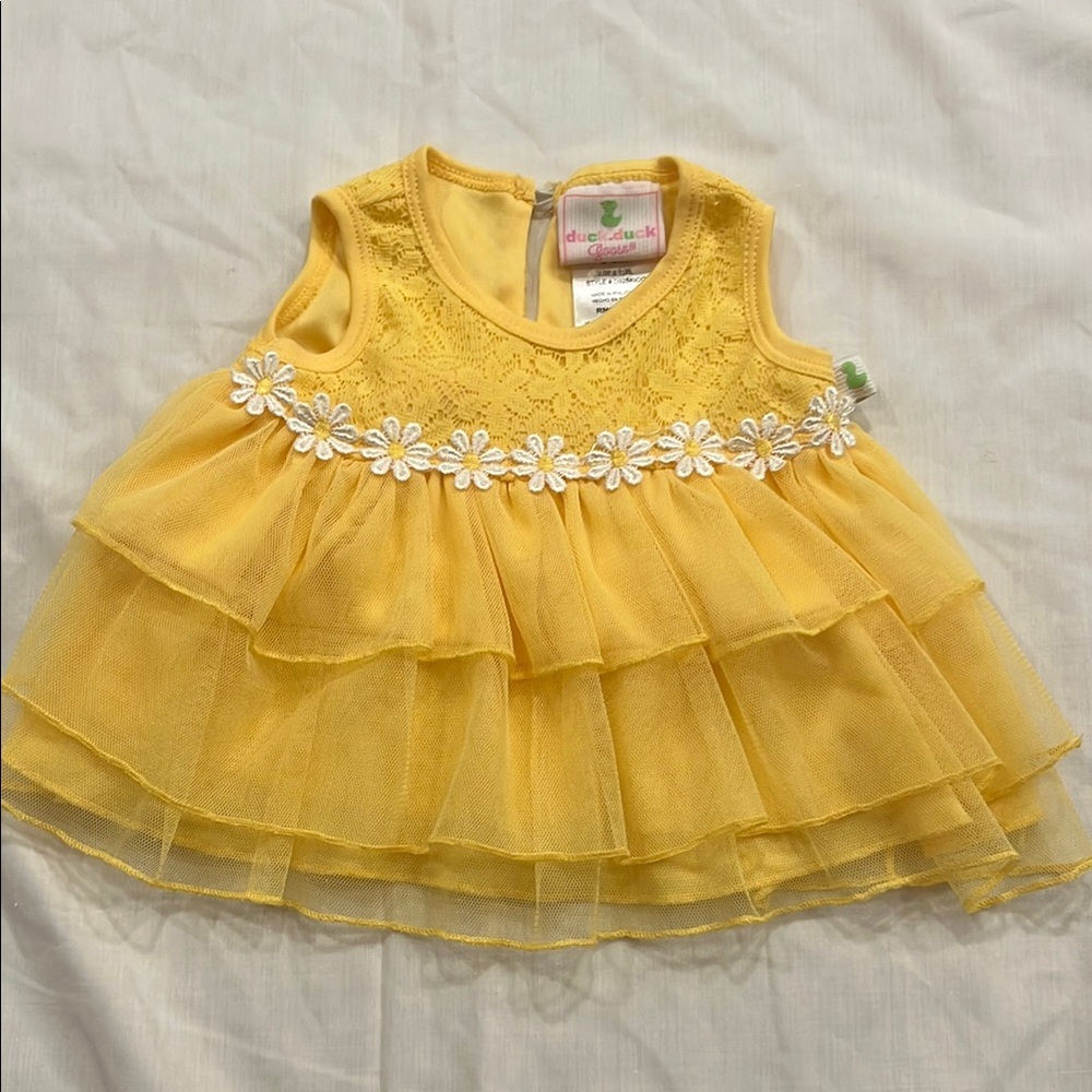 Yellow Lace and Tulle Baby Girl Dress Daisy Flower Trim Festival Party Outfit